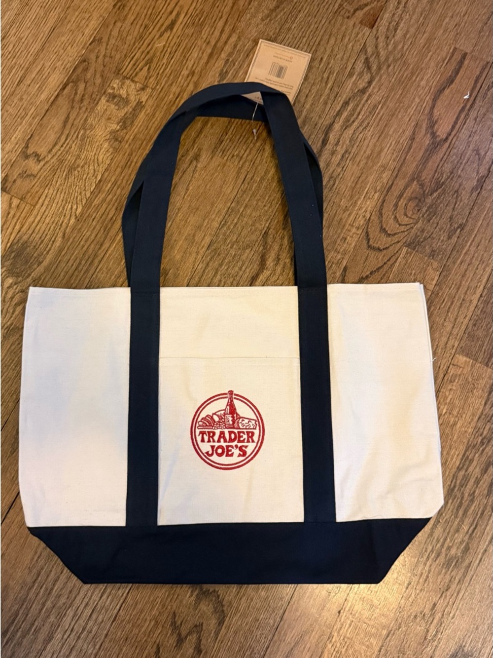 VIRAL NWT! Trader Joes Tote Bag Navy Blue Canvas Large 20” x 15”